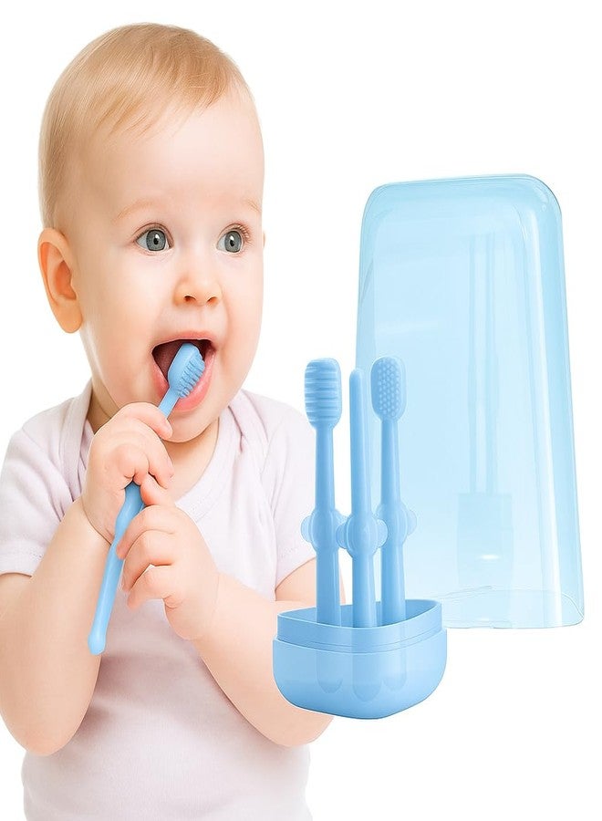 VALUEVIBES Soft Oral Cleaning Brush, 3 In1 Silicone Toothbrush Set, Baby Toothbrush and Baby Tongue Cleaner for Toddler Oral Care, Oral Care Set for Kids With Travel Case, Bpa Free Soft Silicone brush for 6 Month To 24 Months (BLUE, M) - Image 1